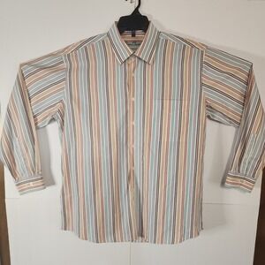 Alan Flusser Mens Striped Button Down Long Sleeve Dress Shirt Size L